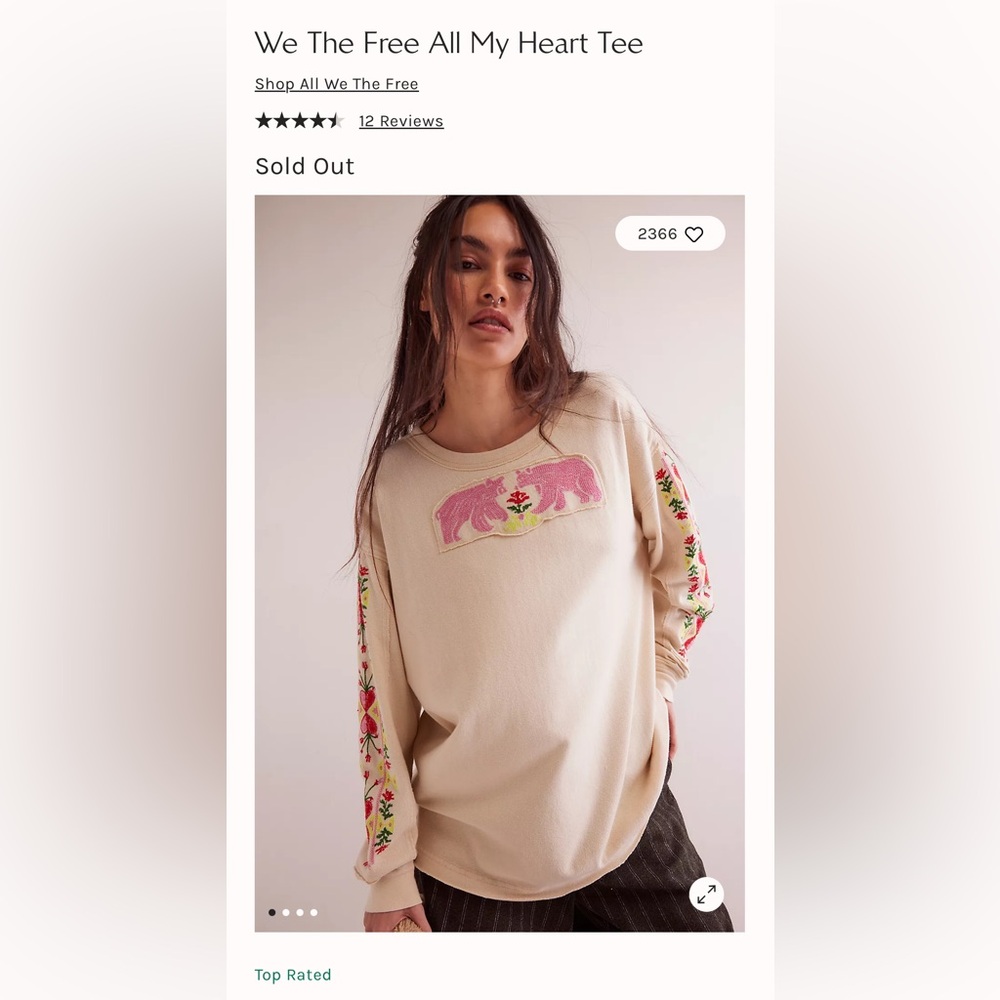 Free People All My Heart Embroidered Tee Size We The Free - Picture 14 of 14